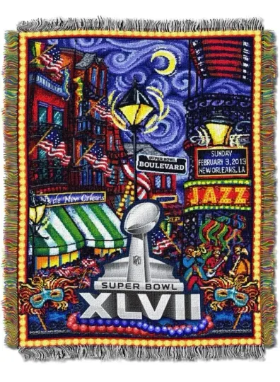 Super Bowl XLVII Multicolor Tapestry Woven Blanket New Orleans 2013 Mardi Gras