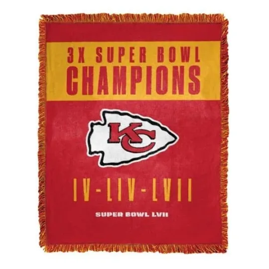 Kansas City Chiefs Woven Jacquard Throw Blanket 3X Super Bowl Champions