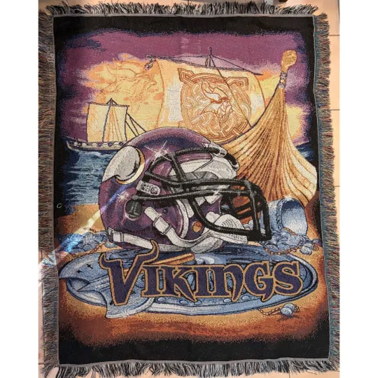 Minnesota Vikings football Football Team Woven Throw Blanket Tapestry Viking Helmet