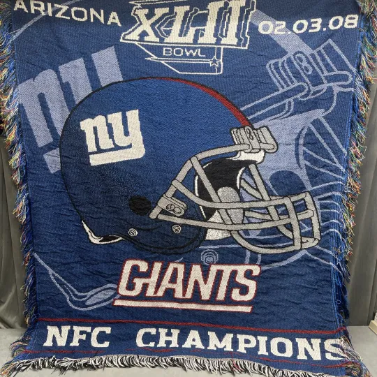 Vintage New York Giants Super Bowl football Woven Tapestry Blanket 2008 54”x 44”