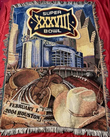 Super Bowl XXXVIII Woven Tapestry Throw Blanket 42x60” Vintage 2004 Football