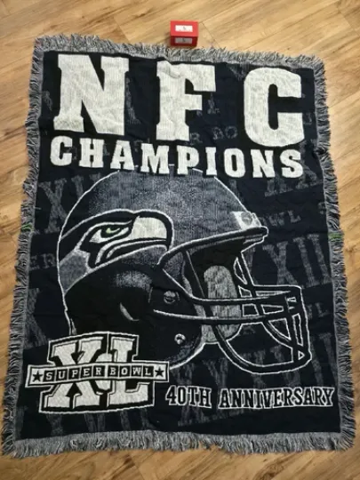 Seattle Seahawks 2005 NFC CHAMPIONS Super Bowl XL Woven Throw Blanket 4' x 5'