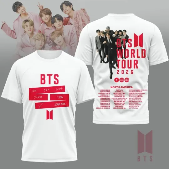 Retro BTS World Tour 2026 3D T-Shirt 2-Sides Bangtan ARMY Fan Gift