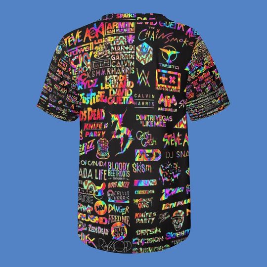 EDM DJ Artist Logos Festival Jersey, Button Up Rave Outfit for Men Women Unisex