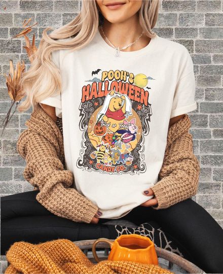 Discover Disney Pooh's Halloween Unisex T-Shirt Hoodie Sweatshirt Romper | Premium DTF Print | Vintage & Aesthetic Styles | N101