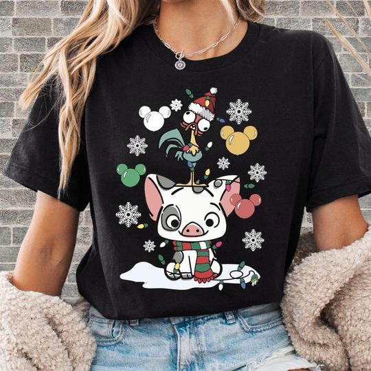 Discover Disney Pua And Hei Hei Christmas Unisex T-Shirt Hoodie Sweatshirt Romper | Premium DTF Print | Vintage & Aesthetic Styles | N109
