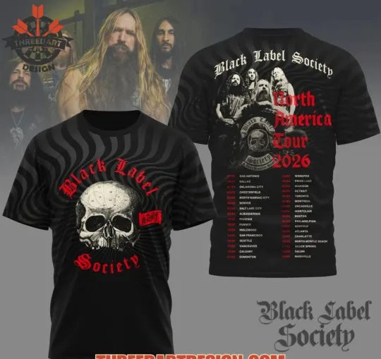 Discover Hot Black Label Society North America Tour 2026 3D Shirt