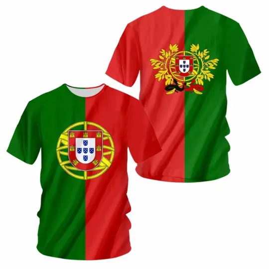 Discover Portugal Flag 3D Print T-Shirt, Summer Fashion Tee, National Emblem T-Shirt
