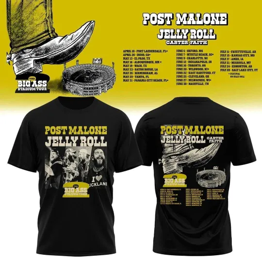 Discover PostMalone x JellyRoll The BIGASS Stadium Tour 2026 Edition T-Shirt