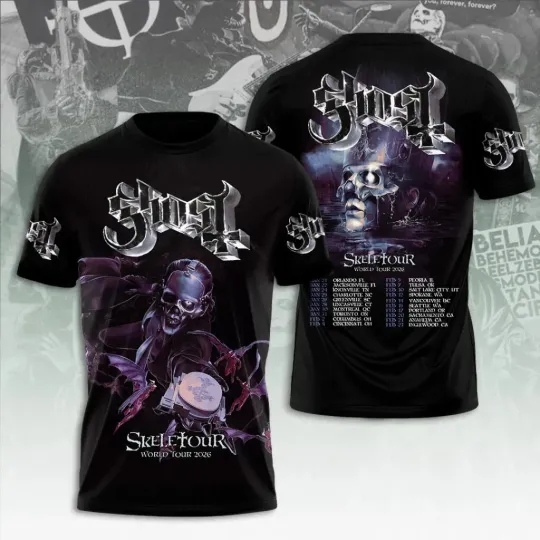 World Tour 2026 Ghost Band Skeletour 3D AOP Shirt Black Unisex