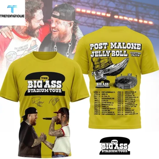 Discover Post Malone And Jelly Roll The Big Ass Stadium Tour 2026 3D T-shirt