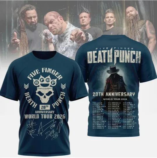 Discover Five Finger Death Punch 20Th Anniversary World Tour 2026 3D Shirt