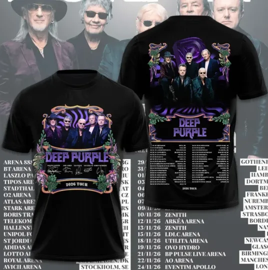 New AOP Deep Purple Band Tour 2026 3D T-Shirt