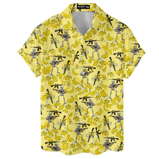 Discover Funny Skeleton Hawaiian Shirt for Men with Tropical Pattern, Summer Casual Shirt
