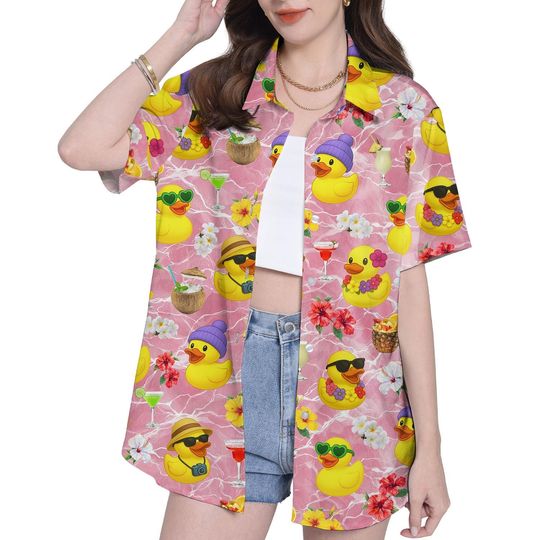 Discover Women's Hawaiian Rubber Duck Floral Shirt for Summer Beach