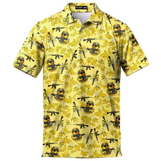 Banana Rubber Duck Men's Polo Shirt, Casual Button-Up Shirt