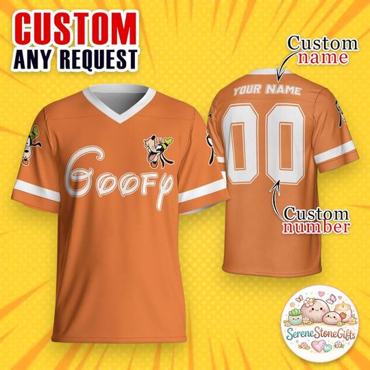 Discover Personalized Goofy Football Jersey, Disney Football Shirt, Custom Name Number Jersey, Goofy Team Uniform, Disney Fan Gift