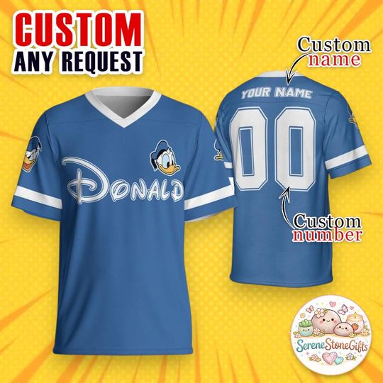 Discover Personalized Donald Duck Football Jersey, Disney Football Shirt, Custom Name Number Jersey, Donald Duck Team Uniform, Disney Fan Gift
