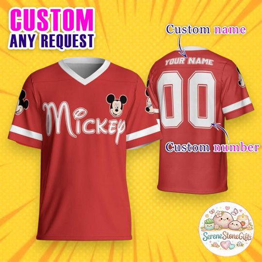 Discover Personalized Mickey Baseball Jersey, Disney Football Shirt, Mickey Mouse Team Uniform, Custom Name Number Jersey, Disney Fan Gift