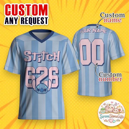 Discover Personalized Stitch 626 Football Jersey, Disney Football Shirt, Custom Name Number Jersey, Stitch Team Uniform, Disney Fan Gift