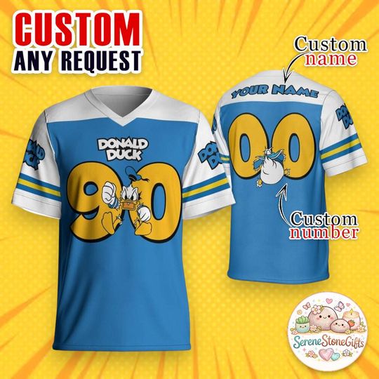 Discover Personalized Donald DuckJersey, Disney Football Shirt, Custom Name Number Jersey, Donald Duck Team Uniform, Disney Fan Gift