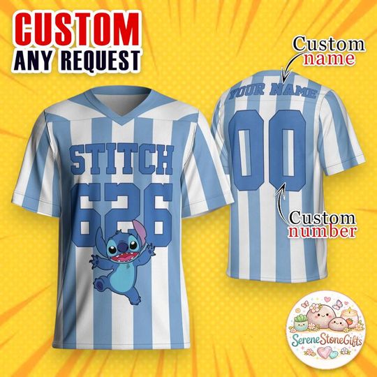Discover Personalized Stitch 626 Blue Jersey, Disney Football Shirt, Custom Name Number Jersey, Stitch Team Uniform, Disney Fan Gift