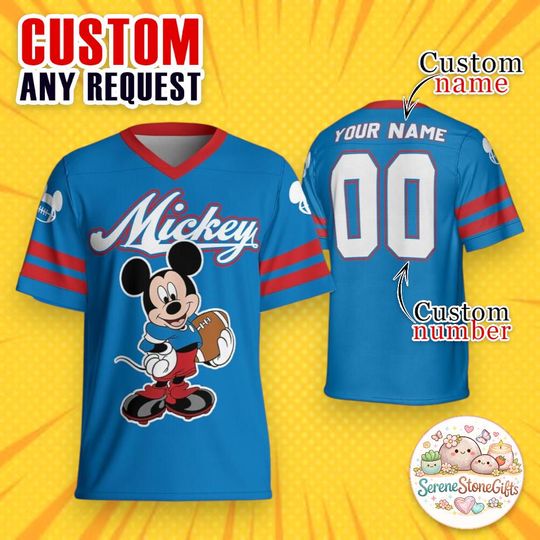 Discover Personalized Mickey Football Jersey, Disney Football Shirt, Custom Name Number Jersey, Mickey Mouse Team Uniform, Disney Fan Gift