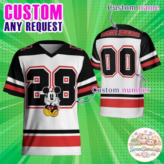 Discover Custom Mickey Football Jersey, Black, White & Red Vintage Disney Team Shirt , Personalized Name Number Mickey Jersey for Adults Kids Youth