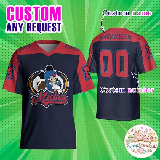 Discover Custom Mickey Football Jersey, Personalized Disney Team Shirt, Mickey Mouse Sports Jersey for Adults, Kids Youth Adult