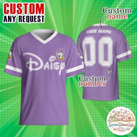 Discover Custom Daisy Football Jersey, Personalized Name Number Disney Team Shirt for Adults, Kids & Youth, Purple Daisy Duck Jersey