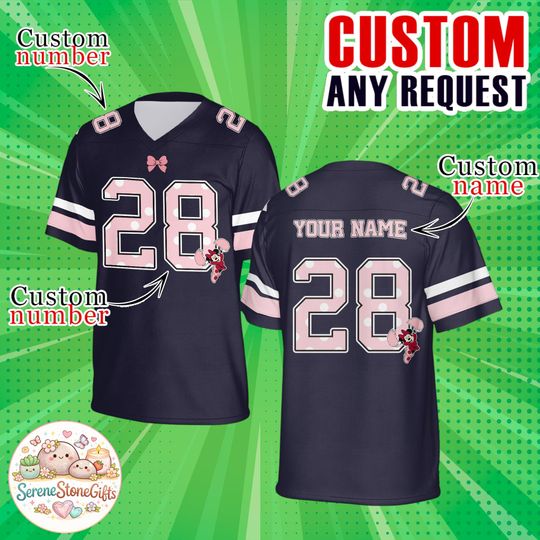 Discover Custom Minnie Football Jersey, Disney Coquette Bow Football Shirt, Personalized Name Number Jersey, Disney Family Matching Outfit