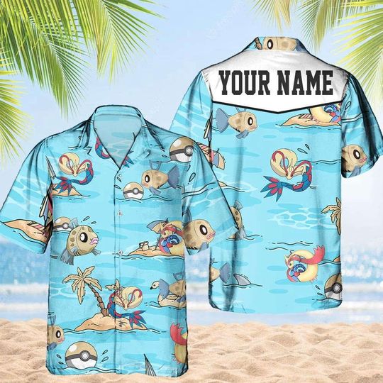 Discover Feebas PKM Hawaii Shirt Party Summer Sleeve Shirt, Anime Feebas lover Button Shirts,Vintage Feebas Summer Shirt, Aloha Shirt,