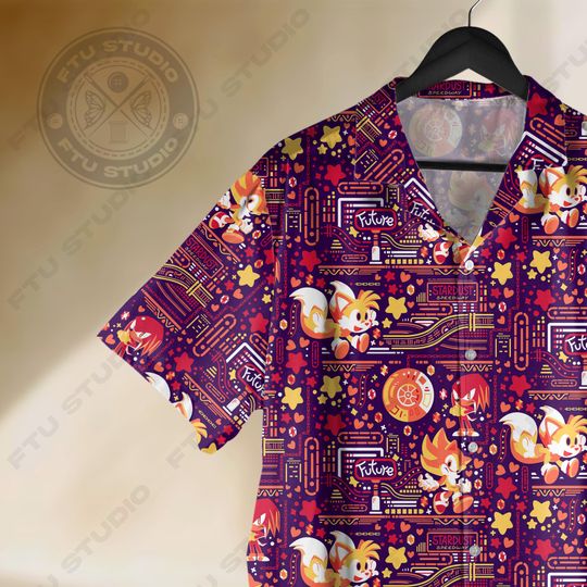 Discover Orange Hedgehog Hawaiian Shirt, Retro Gaming Active Inspired Streetwear, Video Game Gift