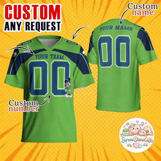 Discover Custom Disney Mickey Seahawk Football Jersey, Personalized Name Number Shirt, Disney Family Trip Matching Outfit