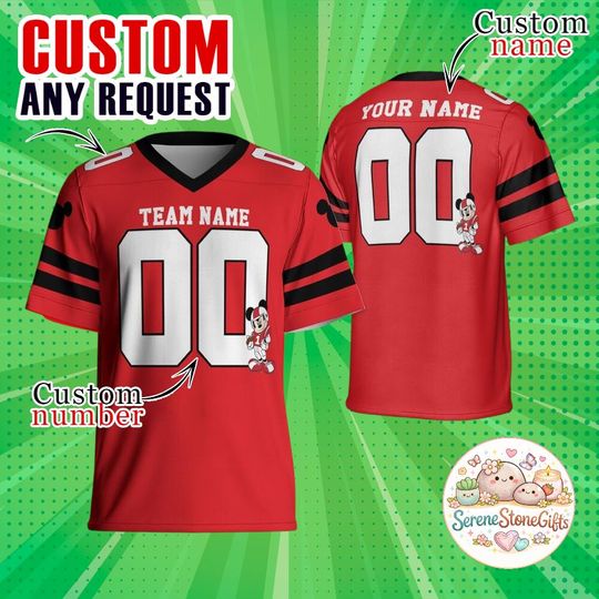 Discover Custom Mickey Football Jersey Red, Personalized Name Number Jersey, Disney Family Matching Shirt, Game Day Fan Gift
