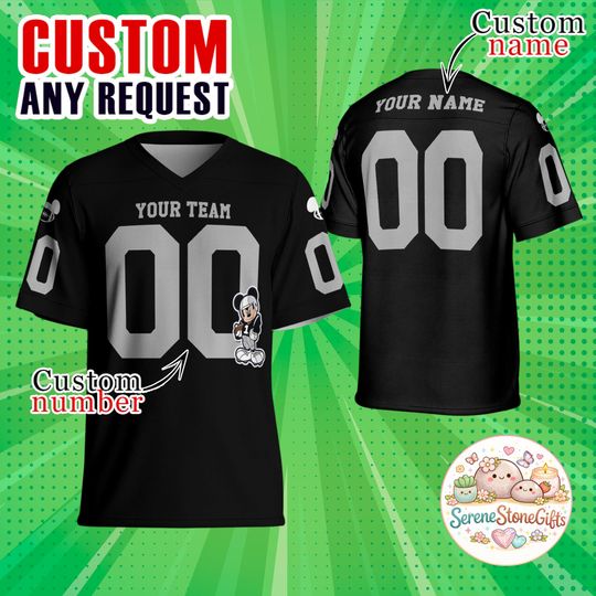 Discover Custom Disney Mickey Football Jersey, Personalized Name Number Shirt, Disney Family Matching Outfit, Gift for Kids Adult