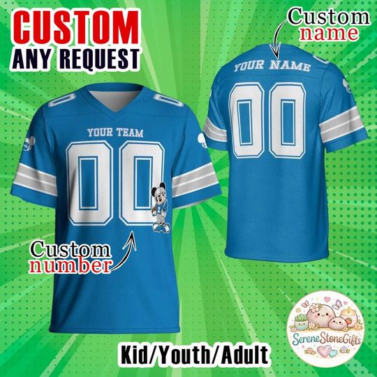 Discover Custom Disney Mickey Football Jersey, Personalized Mickey Mouse Shirt, Blue V Neck Sports Jersey, Disneyland Family Matching Gift