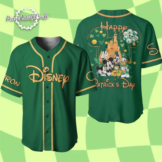 Discover Disney St Patricks Day Baseball Jersey, Mickey Mouse Green Jersey, Personalized Name Baseball Jersey, Disney Family Outfit Gift