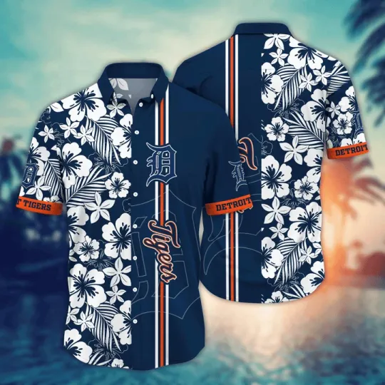 Discover Detroit Classic Hibiscus Floral Hawaiian Shirt