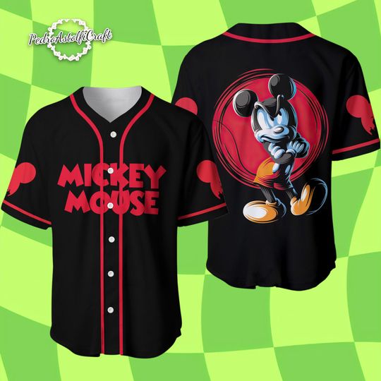 Discover Disney Mickey Mouse Baseball Jersey, Black Red Mickey Jersey, Mickey Mouse Shirt for Disneyland Trip, Disney Fan Gift