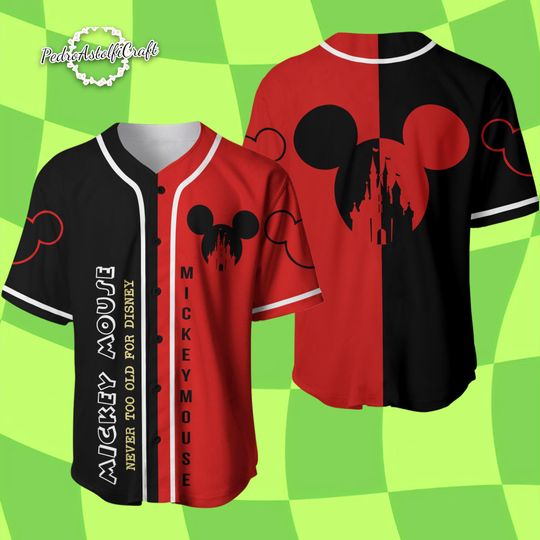 Discover Disney Mickey Mouse Baseball Jersey, Red Black Mickey Jersey, Disneyland Trip Shirt for Disney Fans