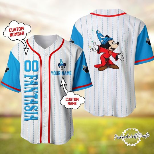 Discover Personalized Disney Mickey Fantasia Baseball Jersey, Custom Mickey Mouse Jersey Kid Youth Adult, Disney Family Matching Baseball Shirt