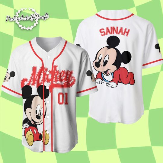 Discover Disney Baby Mickey Mouse Baseball Jersey, Personalized Mickey Jersey Shirt, Custom Name Number Baseball Jersey, Cute Disney Gift