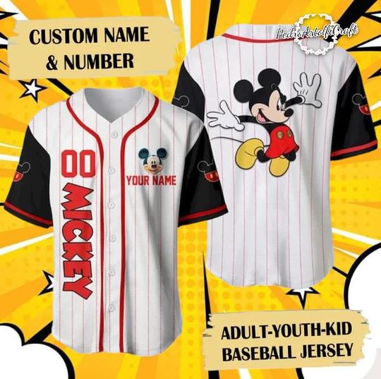 Discover Disney Mickey Mouse Baseball Jersey Custom Name Number, Personalized Adult Youth Kid Jersey, Mickey Family Matching Shirt Gift