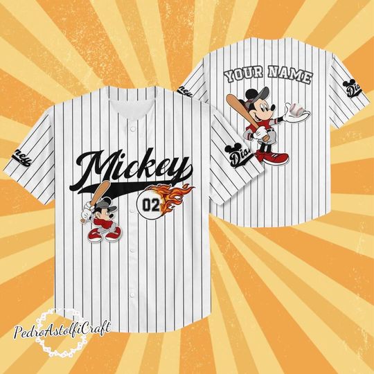 Discover Mickey Mouse Baseball Jersey, Disney Mickey Custom Name Number Jersey, Kids Youth Adult Baseball Shirt, Classic Pinstripe Disney Jersey