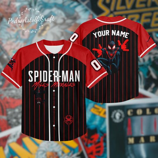 Discover Personalized Miles Morales Spiderman Jersey | Custom Black Red Baseball Shirt for Kid, Youth & Adult | Disney Fan Gift