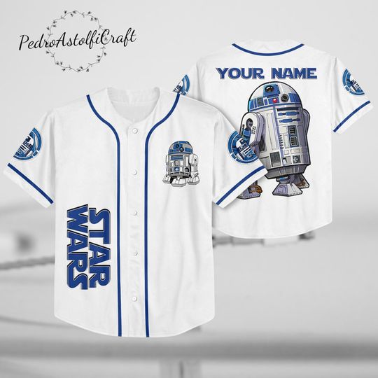 Discover Personalized R2-D2 Astromech Droid Jersey | Custom Star Wars Baseball Shirt for Kids & Adults | Cute Disney Fan Gift