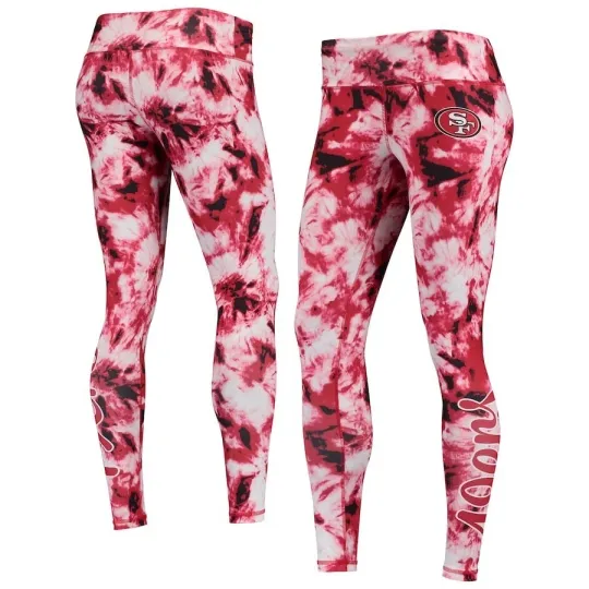 Women's San Francisco 49ers Scarlet Tie-Dye Football Leggings