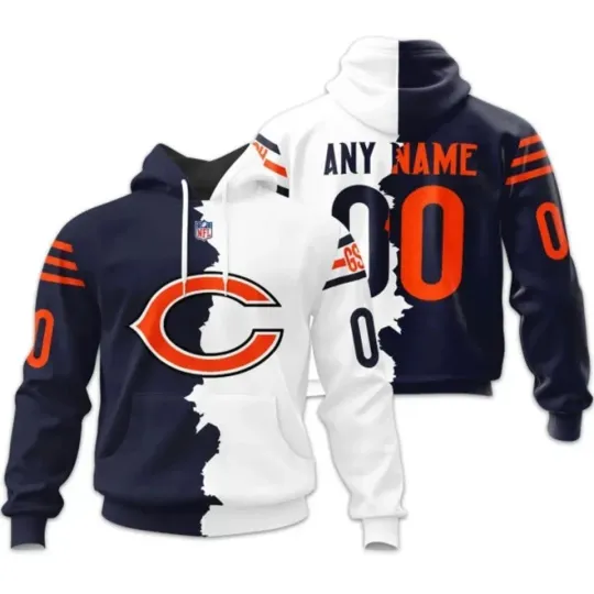 Discover Personalized Chicago Football Navy Hoodie Custom Name Number .