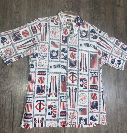 Discover Reyn Spooner Shirt Mens Medium White Minnesota Twins MLB Americana SS Woven New